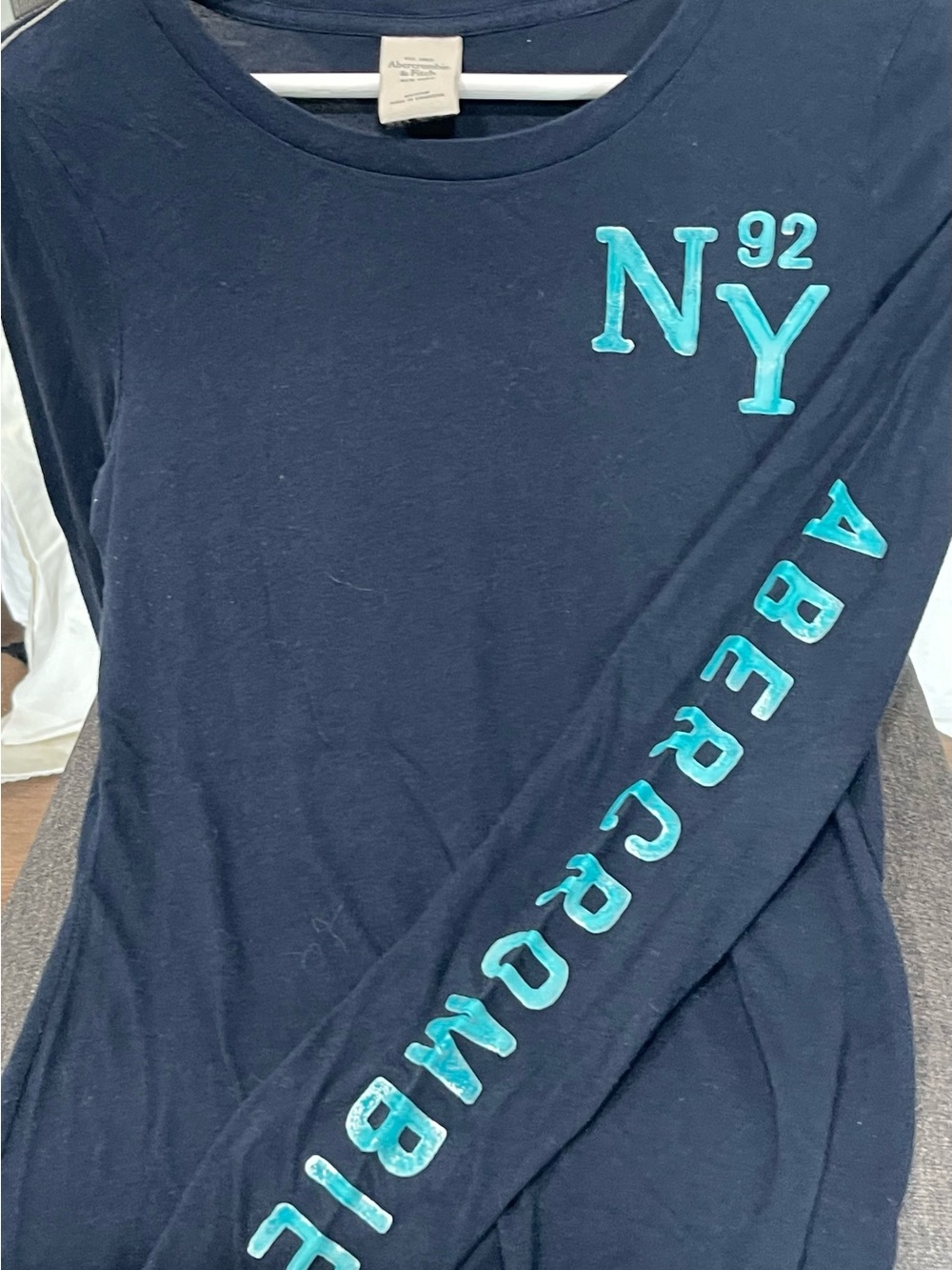 Abercrombie & Fitch Navy Long-Sleeve Tee with Teal Logo